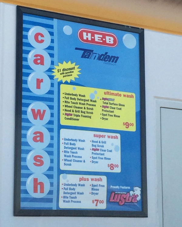 heb car wash options